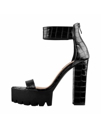 Black Ankle Strap Platform Chunky Heel Sandals