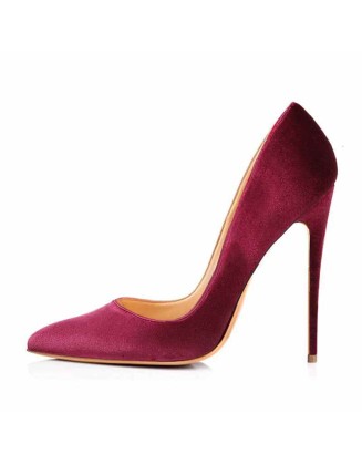 8cm 10cm 12cm Burgundy Pointed Toe Pumps Classic Suede Stilettos