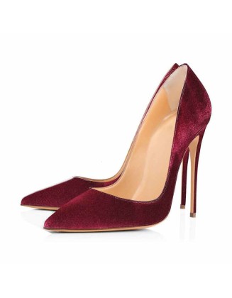 8cm 10cm 12cm Burgundy Pointed Toe Pumps Classic Suede Stilettos