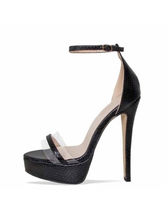 Black Concise Sandals with Buckle Ankle Strap