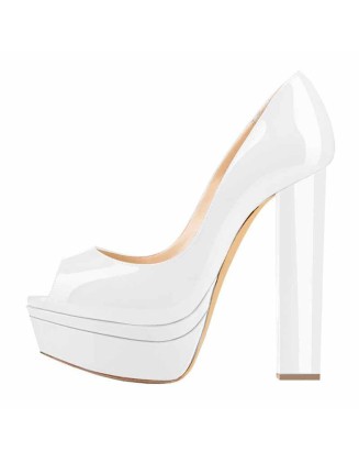 Classic White Peep Toe Platform Pumps
