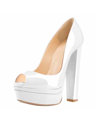 Classic White Peep Toe Platform Pumps