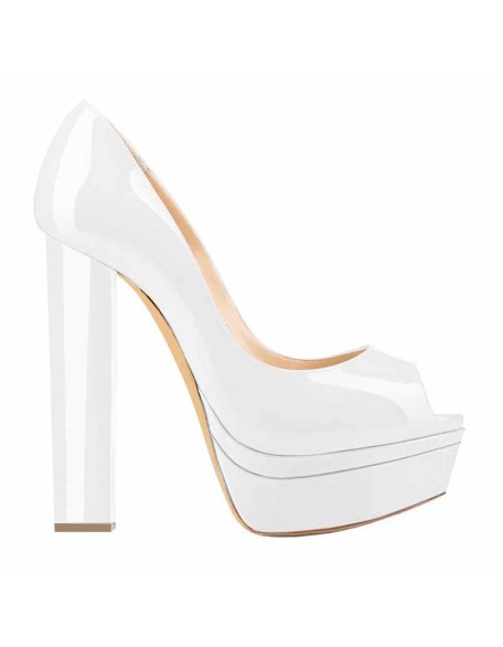 Classic White Peep Toe Platform Pumps