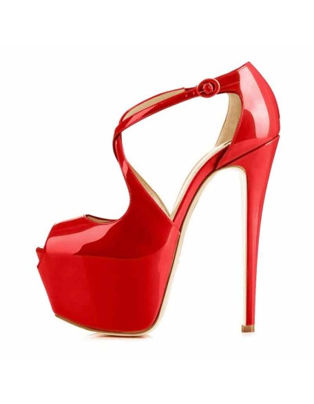 Red Cross Strap Platform Pumps Sky High Heels