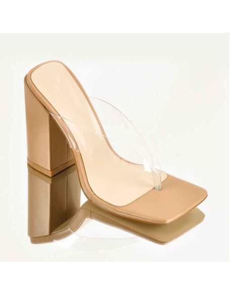 Transparent Strap Patent Leather Square Toe High Heels Sandals