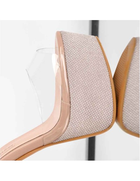 Rose Gold Clear PVC Ankle Strap Stiletto High Heel Sandals