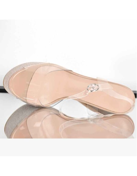 Rose Gold Clear PVC Ankle Strap Stiletto High Heel Sandals