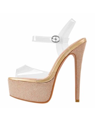 Clear PVC Ankle Strap Buckle Stiletto High Heel Sandals