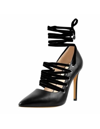 Ankle Strap Lace up Pointed Toe High Heel Pumps