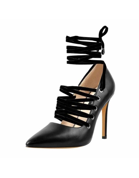 Ankle Strap Lace up Pointed Toe High Heel Pumps