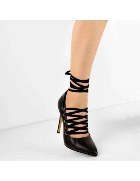 Ankle Strap Lace up Pointed Toe High Heel Pumps