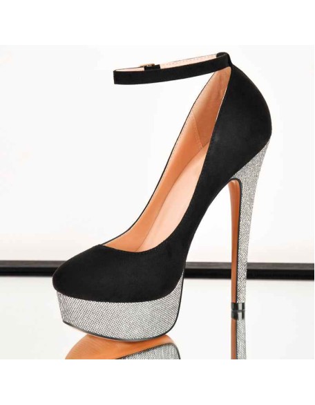 Silver Platform Round Toe Stiletto Heels Buckle Strap Pumps