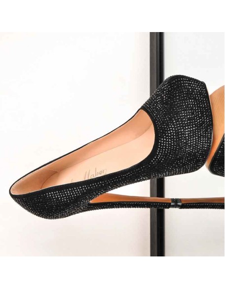 Black Platform Glitter Round Toe Stilettos Pumps