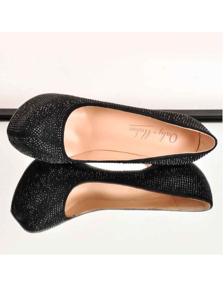 Black Platform Glitter Round Toe Stilettos Pumps