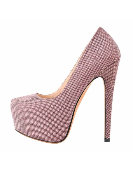 Pink Platform Glitter Round Toe Stilettos Pumps