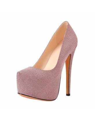Pink Platform Glitter Round Toe Stilettos Pumps