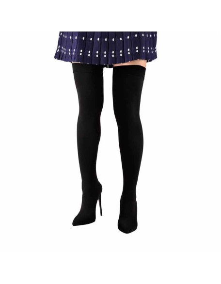 Thigh High Pointy Toe Stiletto Stretch Back Hollow Out Stocking Booties