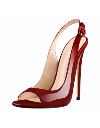Burgundy Gradient Peep Toe Thin High Heels Slingback Sandals