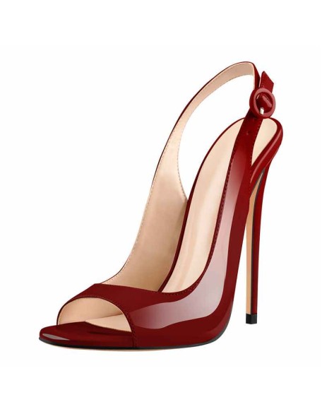 Burgundy Gradient Peep Toe Thin High Heels Slingback Sandals