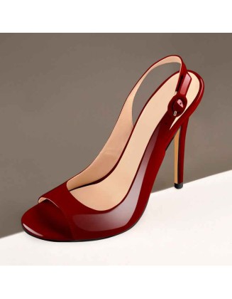 Burgundy Gradient Peep Toe Thin High Heels Slingback Sandals
