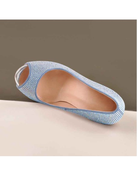 Blue Rhinestone Peep Toe Platform Stiletto High Heel Sandals