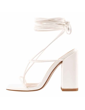 Ankle Strap Square Toe Chunky Heels Sandals