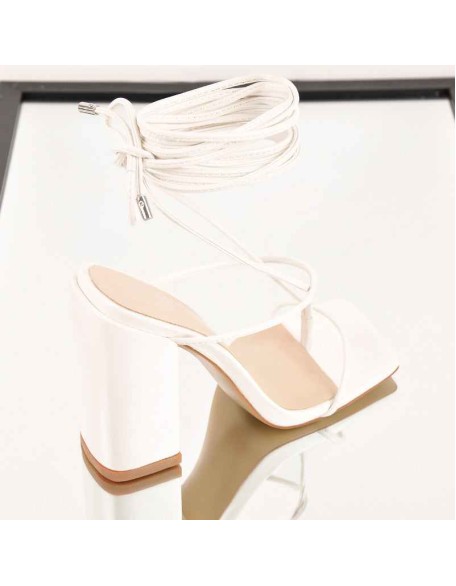 Ankle Strap Square Toe Chunky Heels Sandals