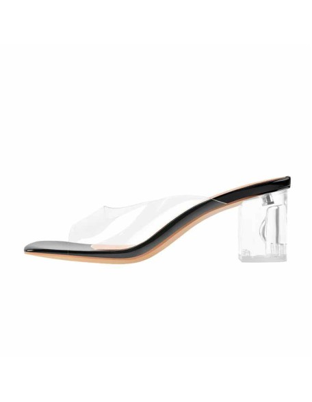 Holographic Transparent Chunky Heel Square Toe Sandals Mules