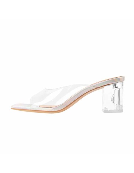 Holographic Transparent Chunky Heel Square Toe Sandals Mules