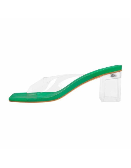 Holographic Transparent Chunky Heel Square Toe Sandals Mules