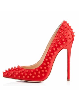 Pointed Toe Rivets Pumps Black Patent Leather Studded High Heels Pumps
