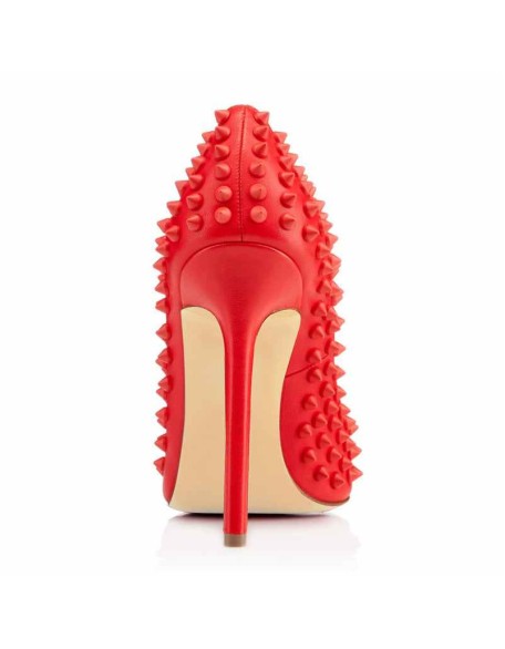 Pointed Toe Rivets Pumps Black Patent Leather Studded High Heels Pumps
