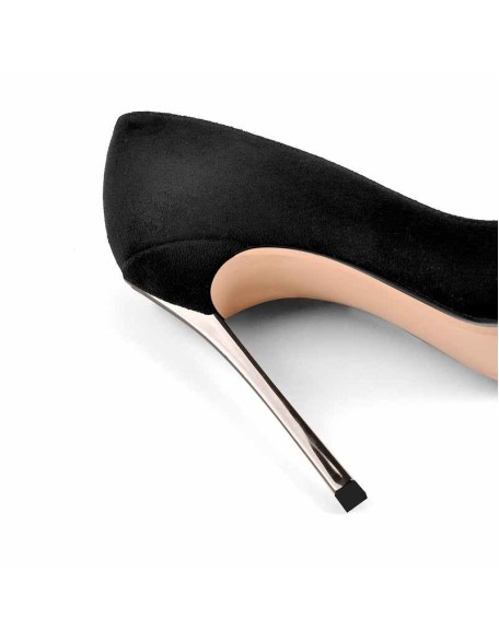 Black Suede Metal Heels Pointed Toe High Heel Pumps