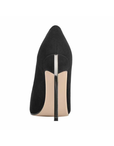 Black Suede Metal Heels Pointed Toe High Heel Pumps