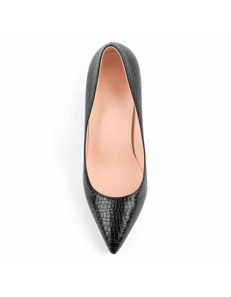 Black Leather Metal Heels Pointed Toe High Heel Pumps