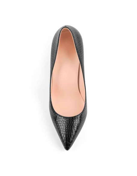 Black Leather Metal Heels Pointed Toe High Heel Pumps