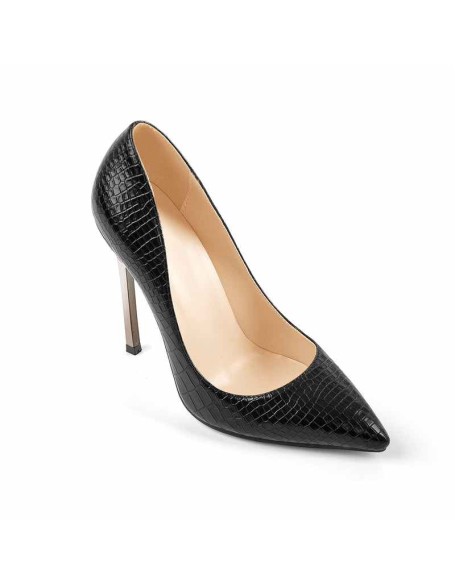 Black Leather Metal Heels Pointed Toe High Heel Pumps