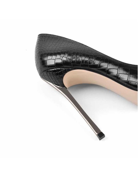 Black Leather Metal Heels Pointed Toe High Heel Pumps