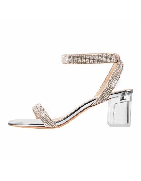 Rhinestone Strap Clear Block Chunky Sandals