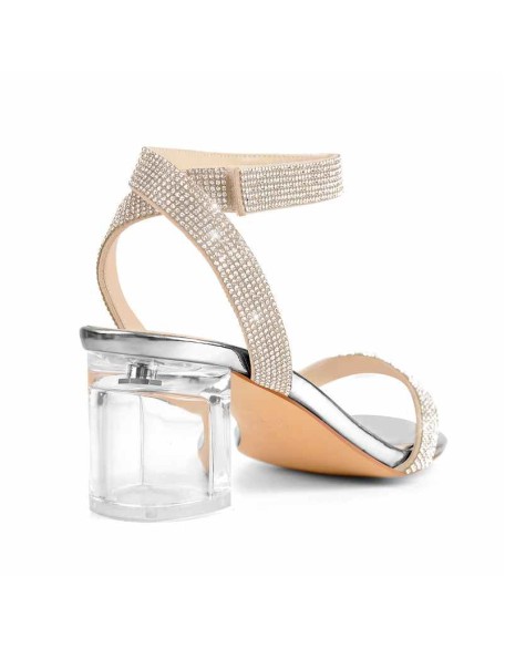 Rhinestone Strap Clear Block Chunky Sandals
