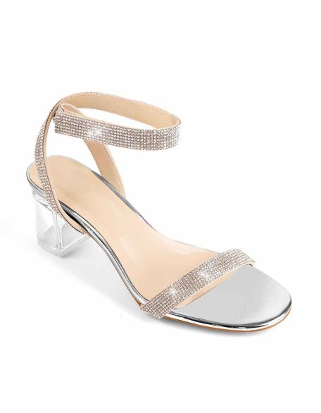Rhinestone Strap Clear Block Chunky Sandals