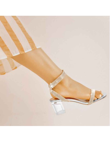 Rhinestone Strap Clear Block Chunky Sandals