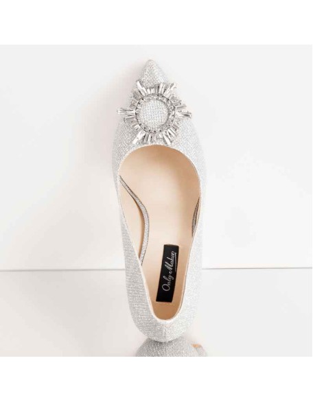 Silver Diamante Buckle Pointed Toe High Heel Pumps