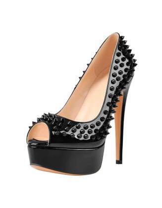 Peep Toe Platform Rivets High Heels Pumps