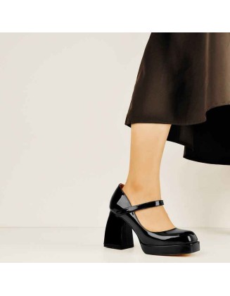 Mary Jane Square Platform Chunky Heels Pumps