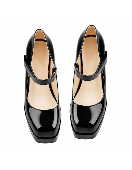 Mary Jane Square Platform Chunky Heels Pumps