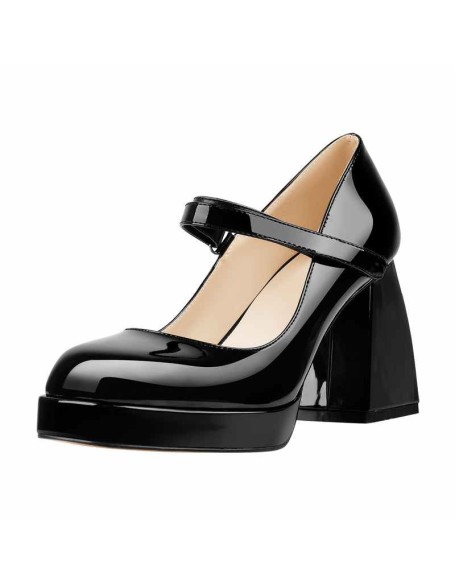 Mary Jane Square Platform Chunky Heels Pumps