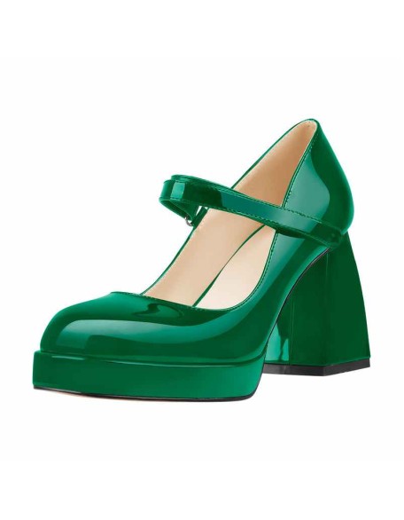 Mary Jane Square Platform Chunky Heels Pumps