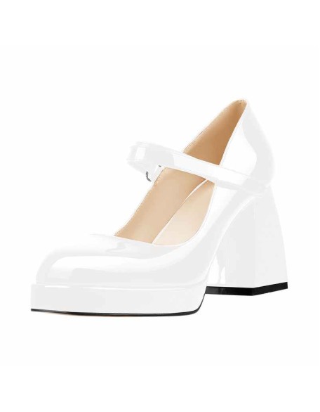Mary Jane Square Platform Chunky Heels Pumps