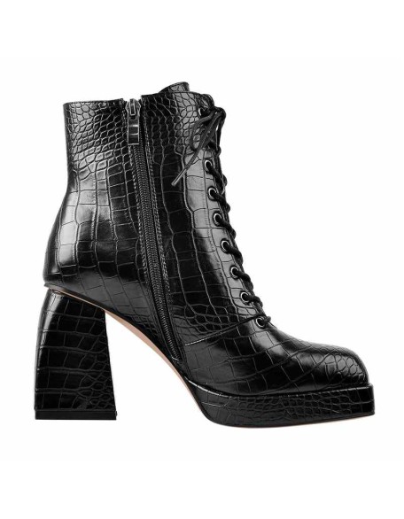 Black Square Chunky Heels Ankle Strap Platform Boots